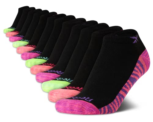 Reebok Girls Low Cut Athletic Socks 12 Pack Large Black Assorted Size