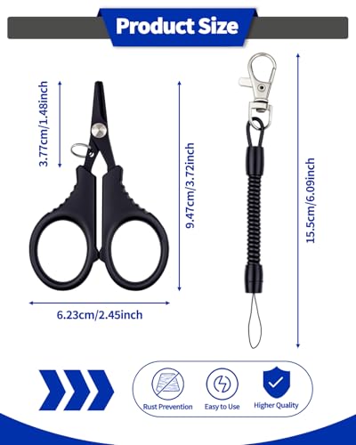 Fishing Scissors Set - 3 PCS Stainless Steel Line Cutters with Lanyards - Black