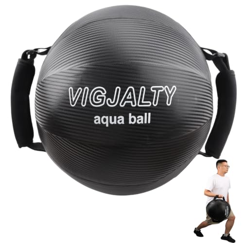 VIGJALTY Heavy Aqua Bag 16" Jumbo Sphere—66 lb Water Weight Bag for Core & Shoulder Stability (Black)
