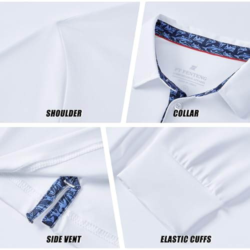 Men's Long Sleeve Polo Shirt - White, X-Large, Dry Fit Performance Golf Polo
