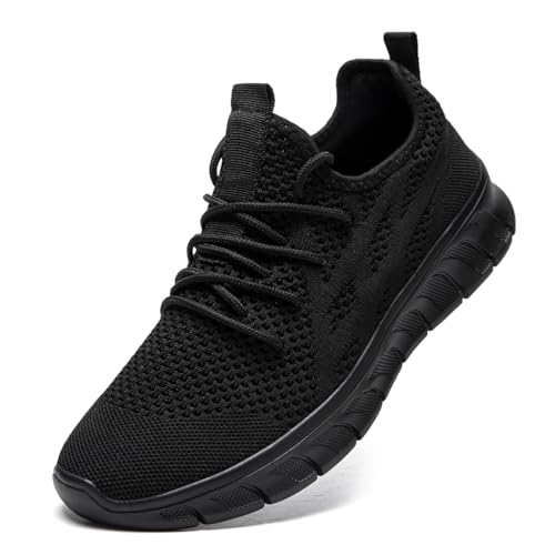 DLWKIPV Men's Black Road Running Shoes - Breathable Athletic Sneakers Size 10