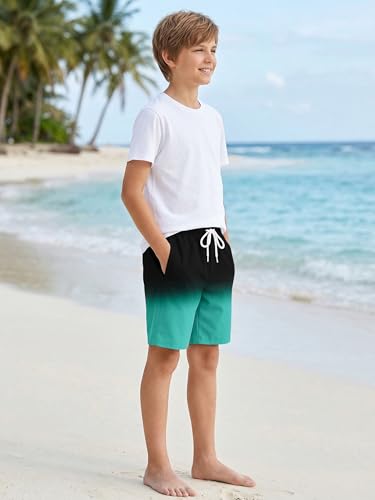 Boys Swim Trunks UPF 50+ Quick Dry Board Shorts - Gradient Emerald, 14-16 Years