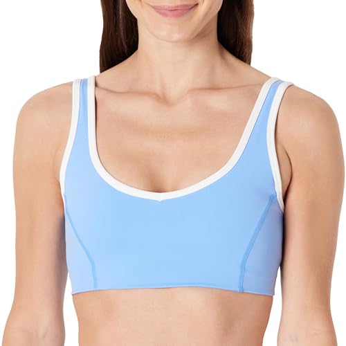 Amazon Essentials Women's Active FormFlex V-Neck Sports Bra - Large Light Blue/White