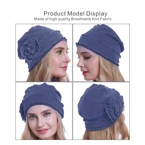 osvyo Cotton Blue Grey Chemo Headwear Turban Cap for Women - Cancer Hair Loss Beanie, Sealed Packaging