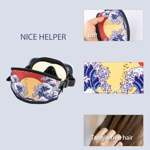 Neoprene Scuba Mask Strap Cover - Retro Dive Headband, Sun and Waves