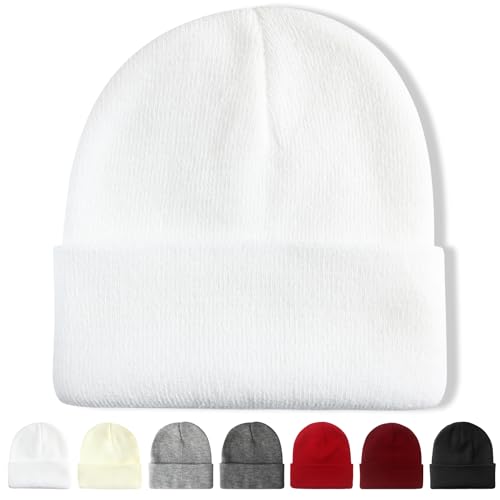 Cuffed Knit Beanie for Women & Men - One Size - White