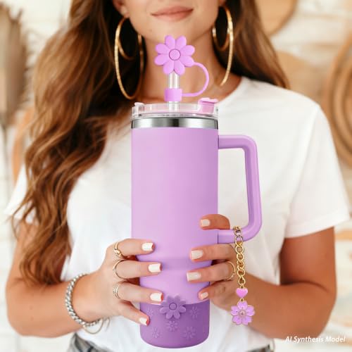 7-Piece Purple Silicone Accessories for Stanley Cups - Boot & Straw Covers