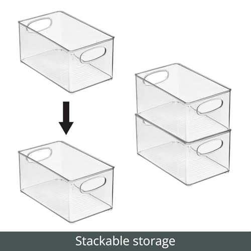 mDesign Plastic Home Closet Organizer - Basket Storage Holder Bin w/ Handles for Bedroom, Bathroom, Cabinet Shelves, Entryway, and Hallway - Holds Sweaters, Purses - Ligne Collection - 4 Pack - Clear