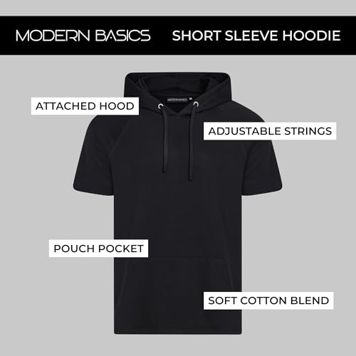 Men's Short Sleeve Hoodie - Breathable Athletic Pullover, Large Black