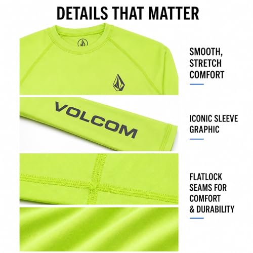 Volcom Boys Lime Long Sleeve Rash Guard Swim Shirt UPF 50+ Quick Dry - Size 14