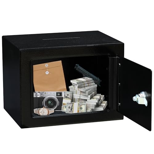 Safe Box Small Safe Money Cash Safe Keys Gun Safe 6.7"D x 9.05"W x 6.7"H 0.24 CuFt Mini Security Lock Safe Boxes for Coin Home Office Hotel Rooms Business Jewelry Gun (Black)