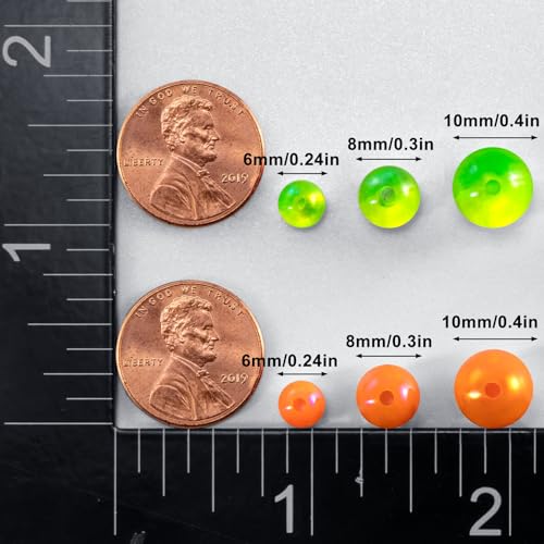 Holographic Fishing Beads - 100-Pack Assorted Sizes 6mm, 8mm, 10mm - Chartreuse