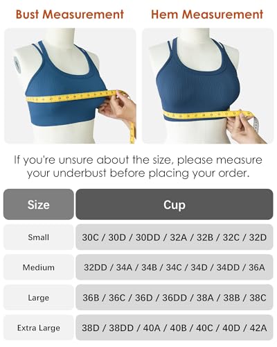 Nikuja High-Impact Sports Bra for Women - Criss-Cross Back, Padded Strappy, Black+White+Blue, Medium