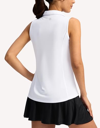G Gradual Women's Sleeveless Golf Shirt - Lightweight V-Neck, Medium, White