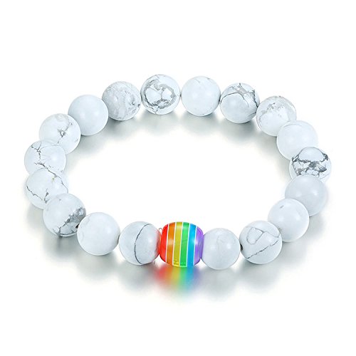 Rainbow LGBT Pride Bracelet - Titanium Stainless Steel & White PU Leather