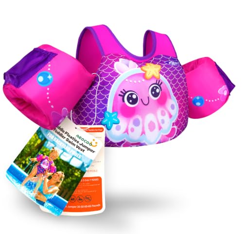 AEOCOO Seajelly Toddler Swim Vest L 30-66 lbs Pool Floaties for Kids 2-7 Years