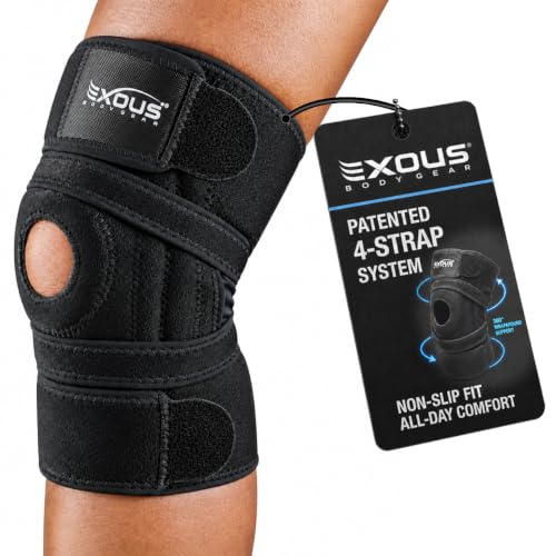 Black EXOUS BODYGEAR Knee Brace for Men & Women, 4-Way Adjustable Support
