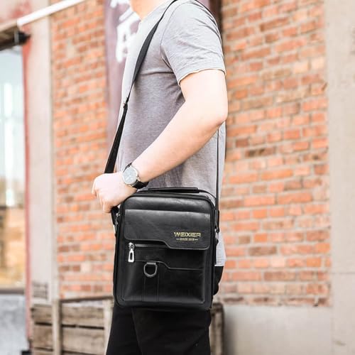 Men's Black Crossbody Messenger Bag Vintage PU Leather Small Satchel ANPTER