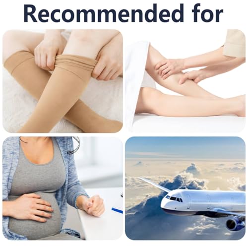 +MD 15-20 mmHg Women Compression Socks Knee High Stockings Beige/Black Large