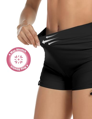 X-Small Women's High Waist Black Swim Shorts - Lecieldusoir Bathing Suit Bottoms