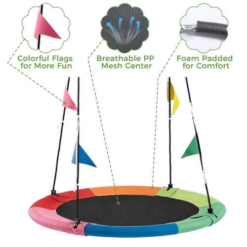 40 Inch Rainbow Saucer Tree Swing for Kids & Adults - Outdoor Fun
