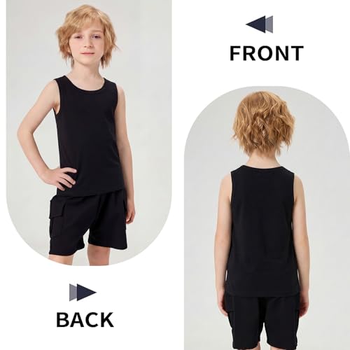 Mocolerno 14-16 Years Boys Tank Tops 5-Pack Cotton Sleeveless Undershirts Black