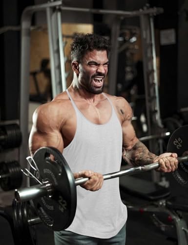 Muscle Cmdr Men's Bodybuilding Stringer Tank Top Y-Back Workout T-Shirt - Medium White 1 Pack