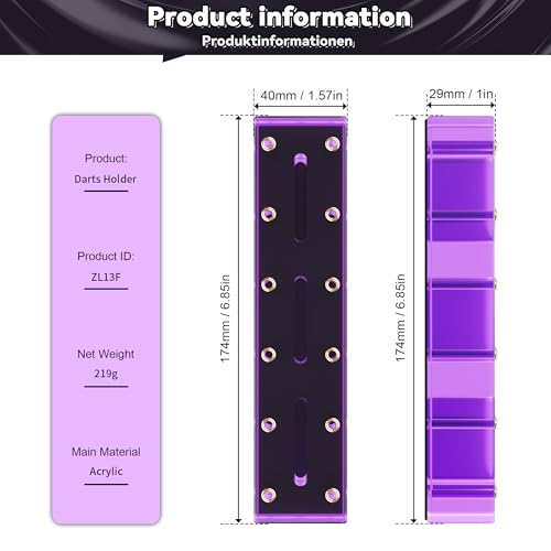 Dart Display Stand for 12 Darts - Premium Acrylic - Purple