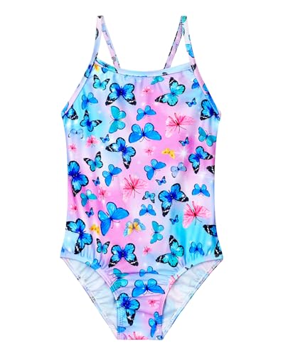 Girls One-Piece Swimsuit Quick Dry Butterfly - 9-10 Years Blue Pink