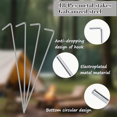 18-Pack 6.5-Inch Heavy Duty Galvanized Steel Tent Stakes - 7-Shape Ground Pegs