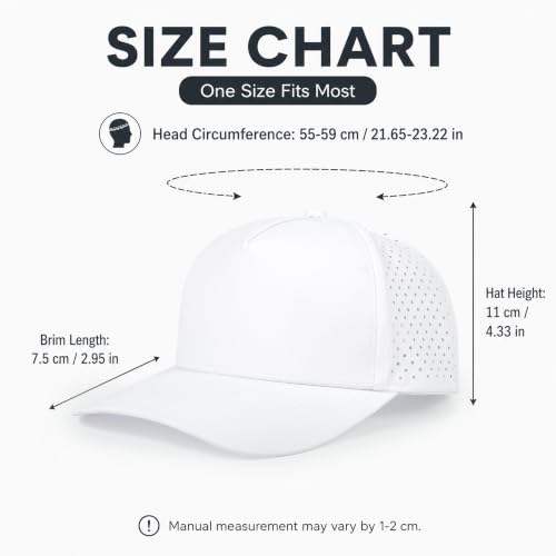 Syimnuor White Waterproof Quick Dry Baseball Cap Snapback Trucker Hat for Men Women