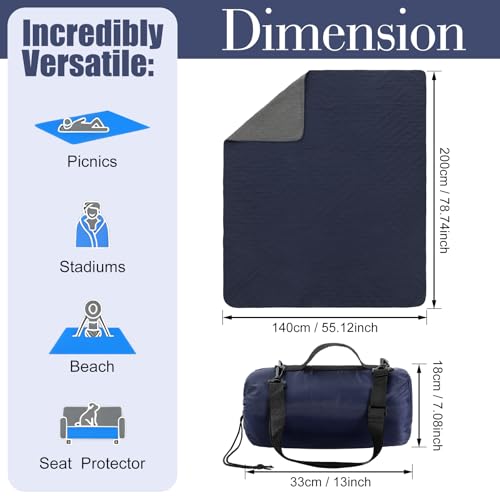 Tranqun Navy Blue Waterproof Outdoor Stadium Blankets 2 Pack, 78x55 Inches