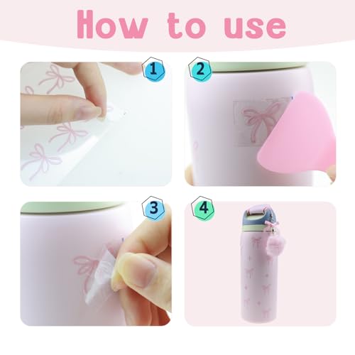 Ceoyiler Pink Bow & Star Owala Bottle Sticker - Waterproof Decor (2 Designs, 4.3 x 6.2 in) - Variation Pink