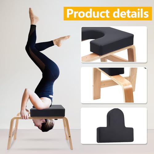 Yoga Headstand Bench with PU Cushion - Black, 300 lbs Capacity