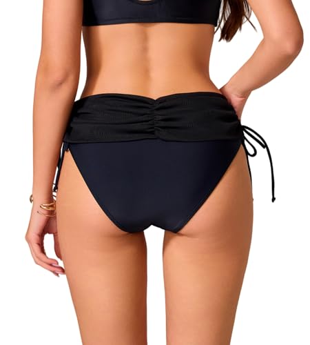 Mid Rise Ruched Bikini Bottoms for Women - X-Small Black