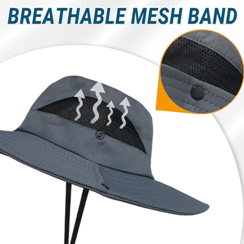 Wide Brim Sun Hat - UPF 50+ UV Protection for Men & Women - Dark Gray with Mesh