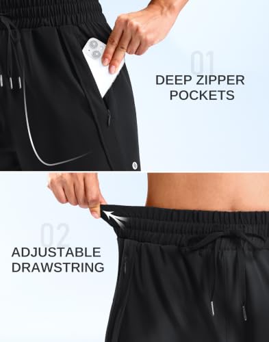 SANTINY Women's Athletic Running Shorts 7 Inch Large Black with Zipper Pockets