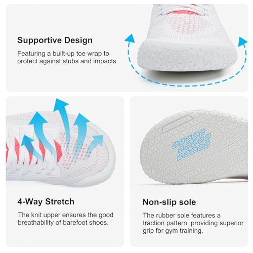 Women's Barefoot Training Shoes - Zero Drop Lightweight Sneakers - White Peach