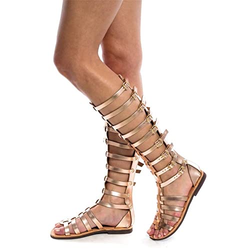 Gladiator Sandals for Women - Summer Casual Lace Up Thong - Gold