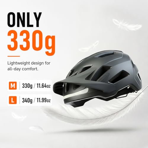 Silkycasters Adult Bike Helmet with LED Lights, Sun Visor, Size L (59-61cm), Black