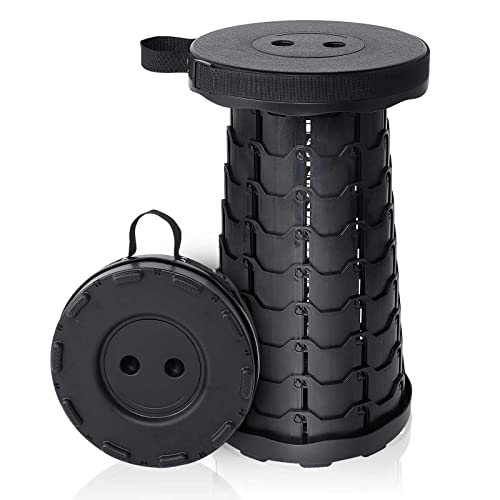 VOLIXOD Black Foldable Telescoping Camping Stool - Portable, Adjustable, 550lbs Capacity