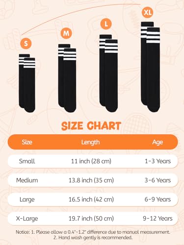 Toddler Soccer Socks for Kids - Knee High, 3-6 Years, Orange & White