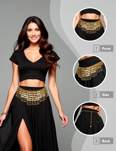 Belly Dance Skirt Hip Scarf with Coins - Gold