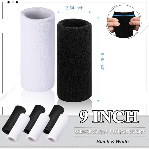 9-Inch Extra Long Wristbands - Sweatbands Set of 2 Black & White