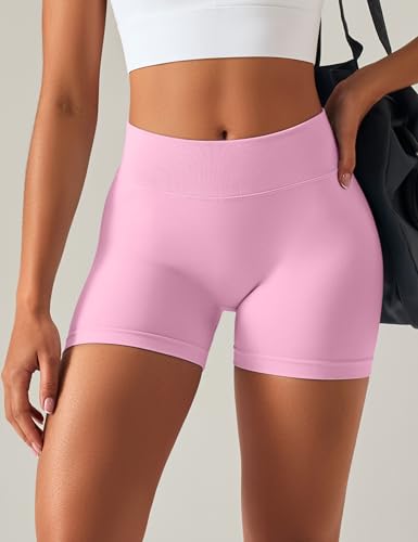 OLCHEE Women's 3-Pack Seamless Gym Workout Shorts with Scrunch Butt, 2.6/4.1/6 Inch Inseam, Medium, Black/Red/Light Pink