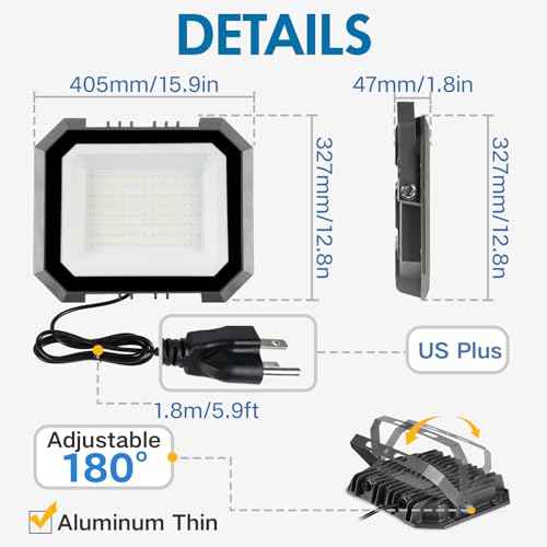 1 Pack LED Flood Lights Outdoor, 300W 30000LM Super Bright Floodlight Outside Work Light with 5.9FT Plug, IP65 Waterproof 6000K Outdoor LED Flood Light for Garage, Yard, Lawn, Garden