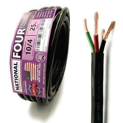 NATIONAL Wire & Cable – 10 AWG 4-Conductor Premium Copper Wire, 25 ft, Stranded | Made in USA, Heavy-Duty Flexible Jacket | Automotive, Solar, Battery, Indoor and Outdoor Use
