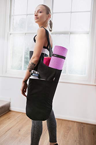 Yoga Mat Bag with Pockets for Women - Black, Fits 72" Mats