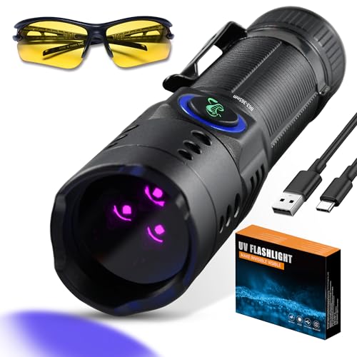 DARKBEAM UV Light Flashlight Black Light 365nm, 3 LED Mini Blacklight Flashlights Rechargeable Woods Lamp, Super Power 20W for Pet Urine, AC Leak, Scorpion, Resin, Curing Glue