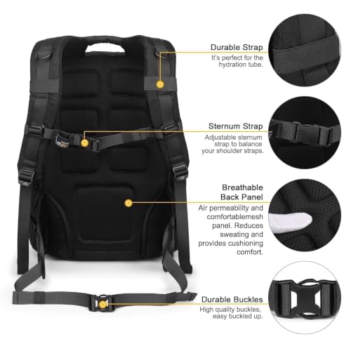 Mardingtop 40L Tactical Backpack Black – Large 3-Compartment Molle Rucksack for Hiking Gear